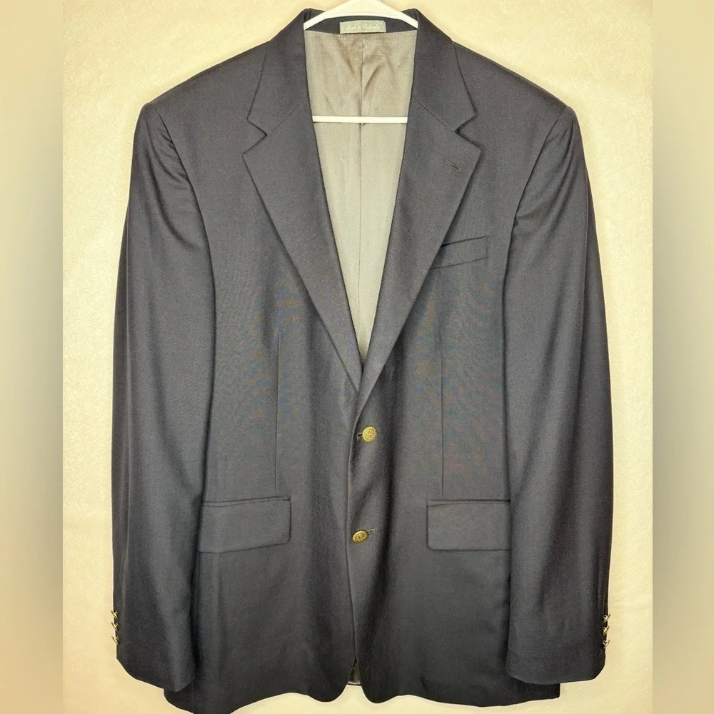 Oscar De La Renta Deep Navy Sport Coat Jacket Blazer 100% Wool 2 Button Size 44L